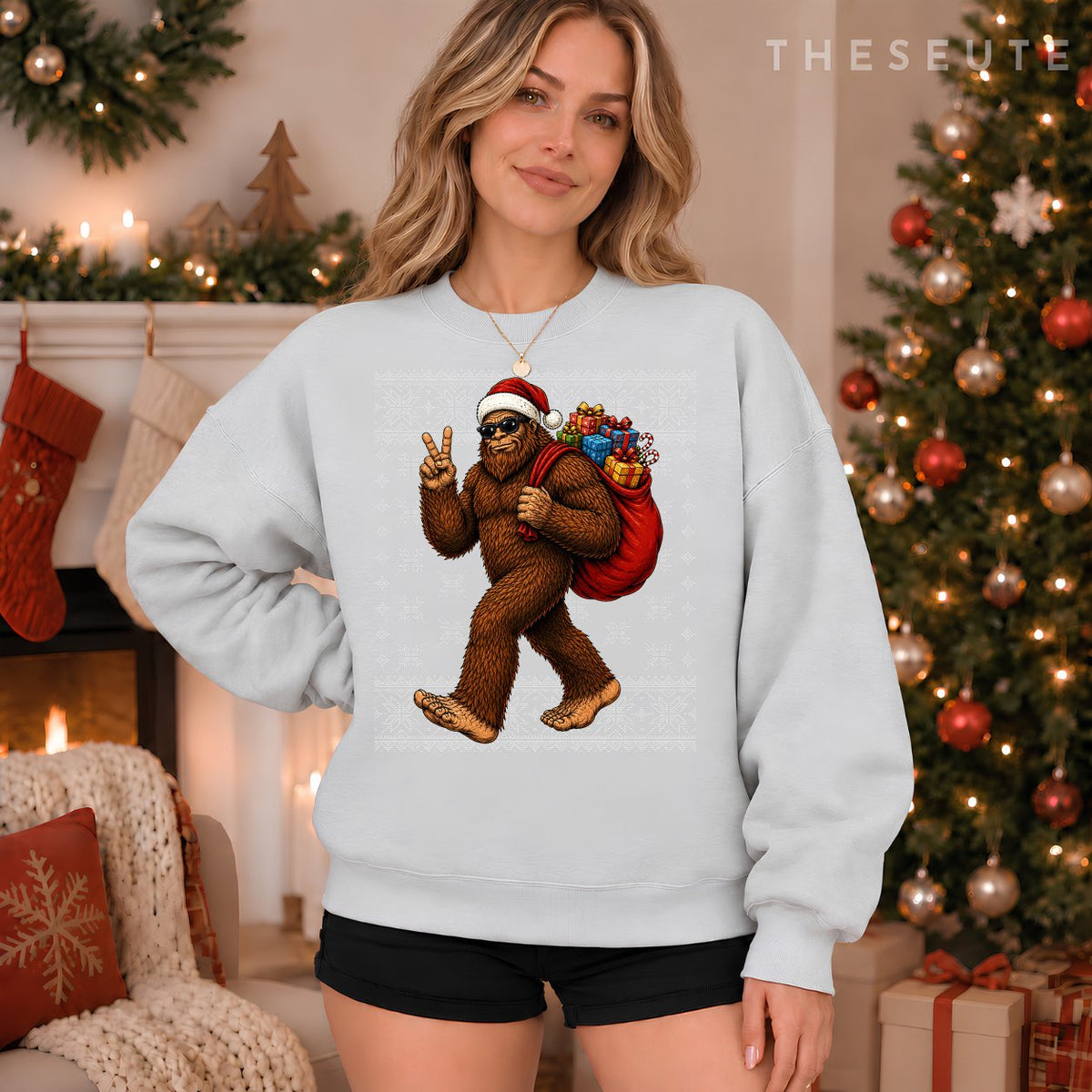 Bigfoot Sasquatch Christmas Ugly Sweatshirt Festive Xmas Sweatshirt