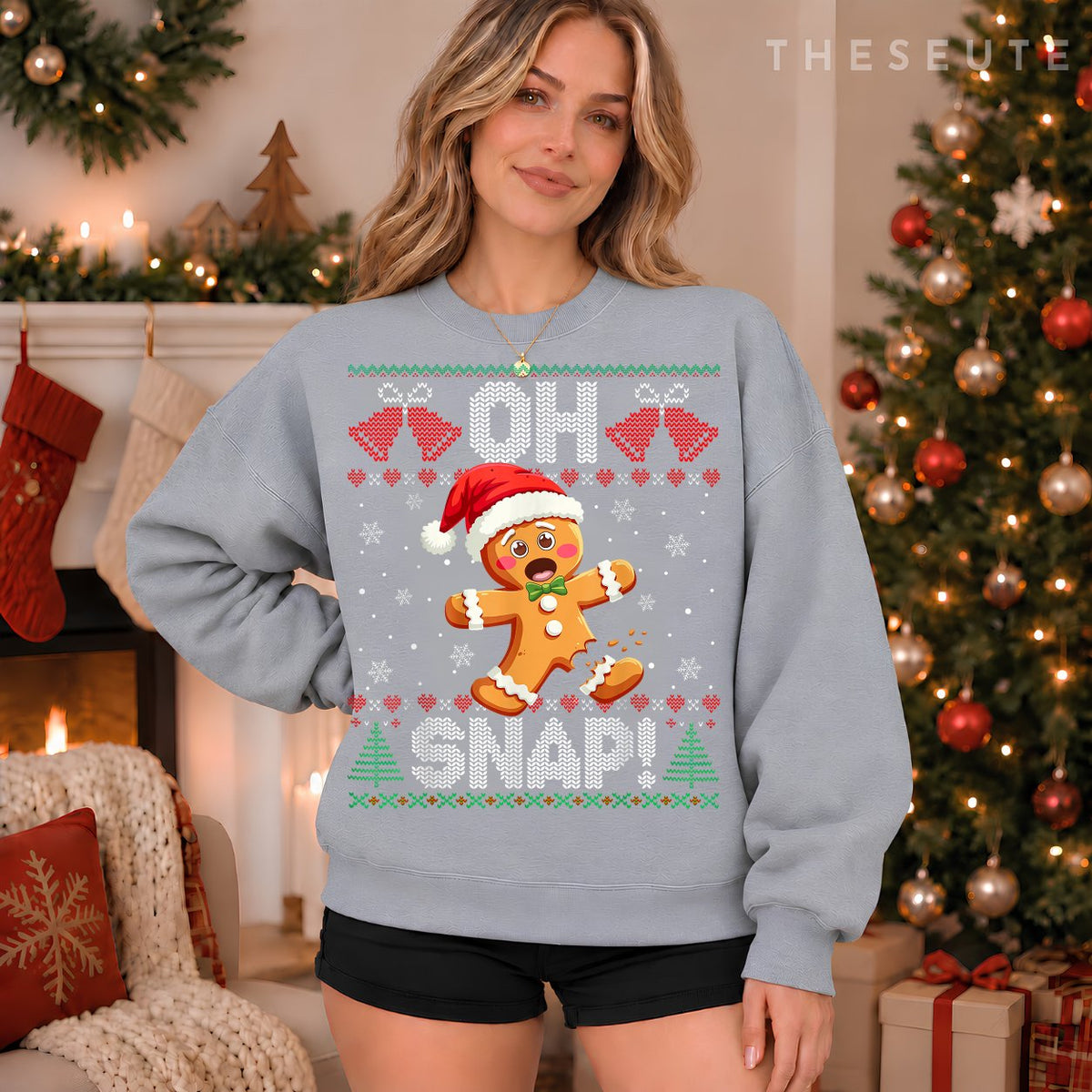 Funny Gingerbread Man Oh Snap Christmas Ugly Xmas Sweatshirt