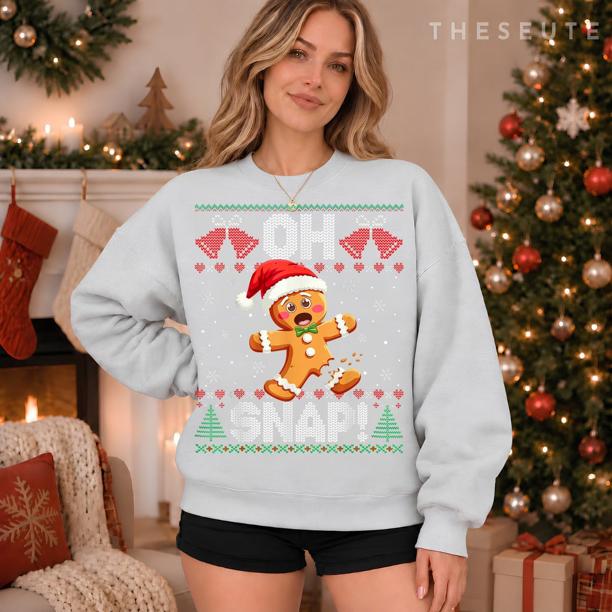 Funny Gingerbread Man Oh Snap Christmas Ugly Xmas Sweatshirt