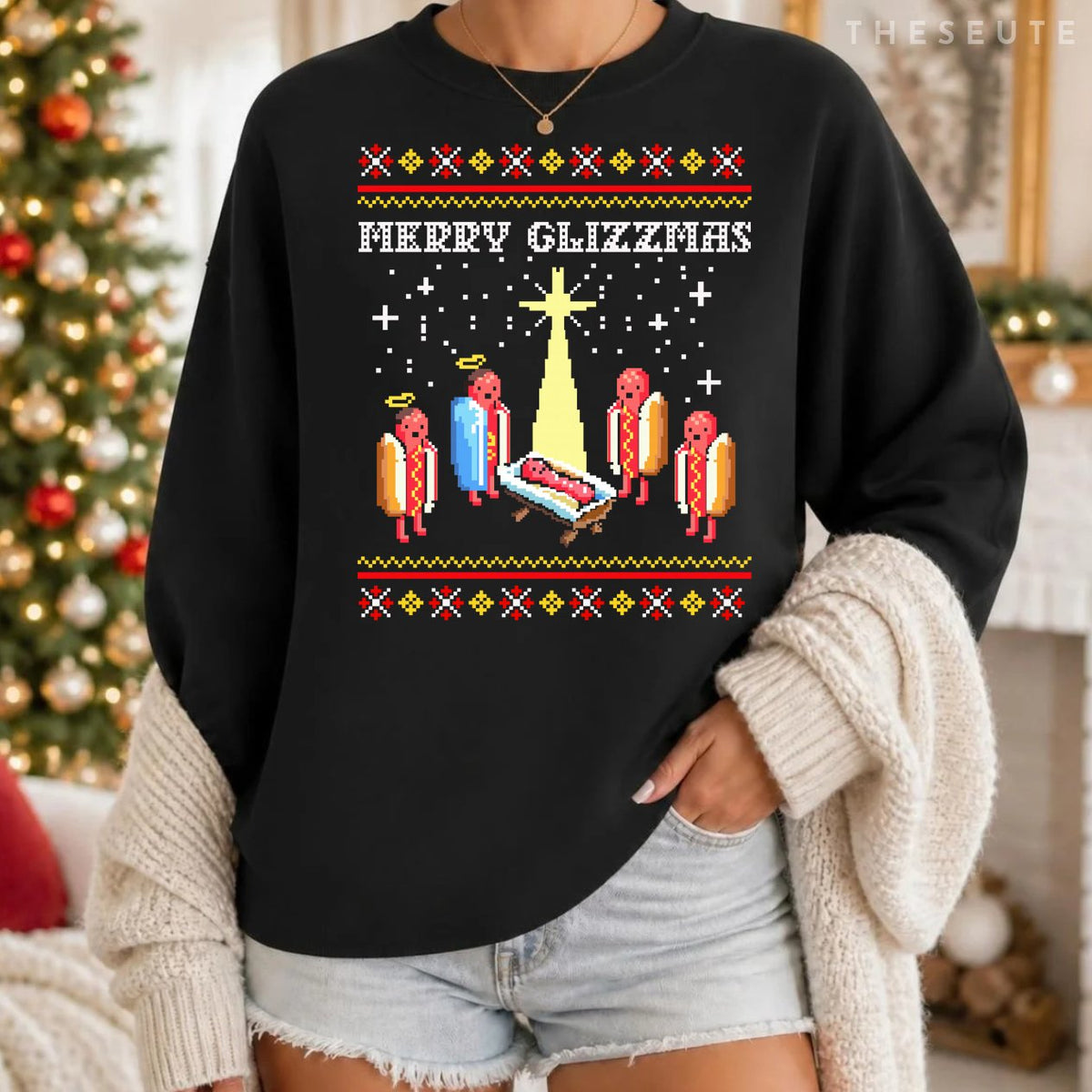 Funny Merry Glizzmas Hot Dogs Family Group Ugly Christmas Sweatshirt