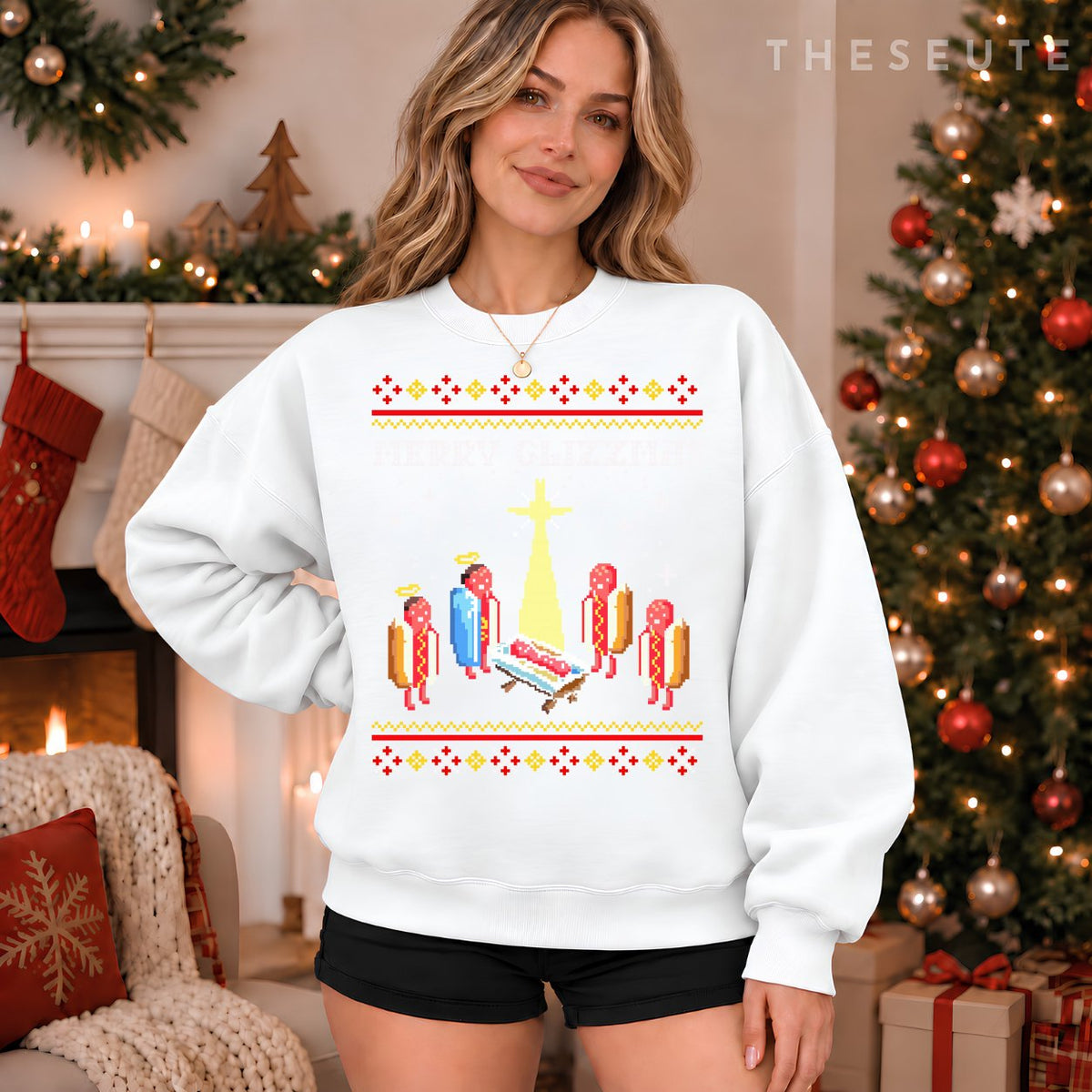 Funny Merry Glizzmas Hot Dogs Family Group Ugly Christmas Sweatshirt