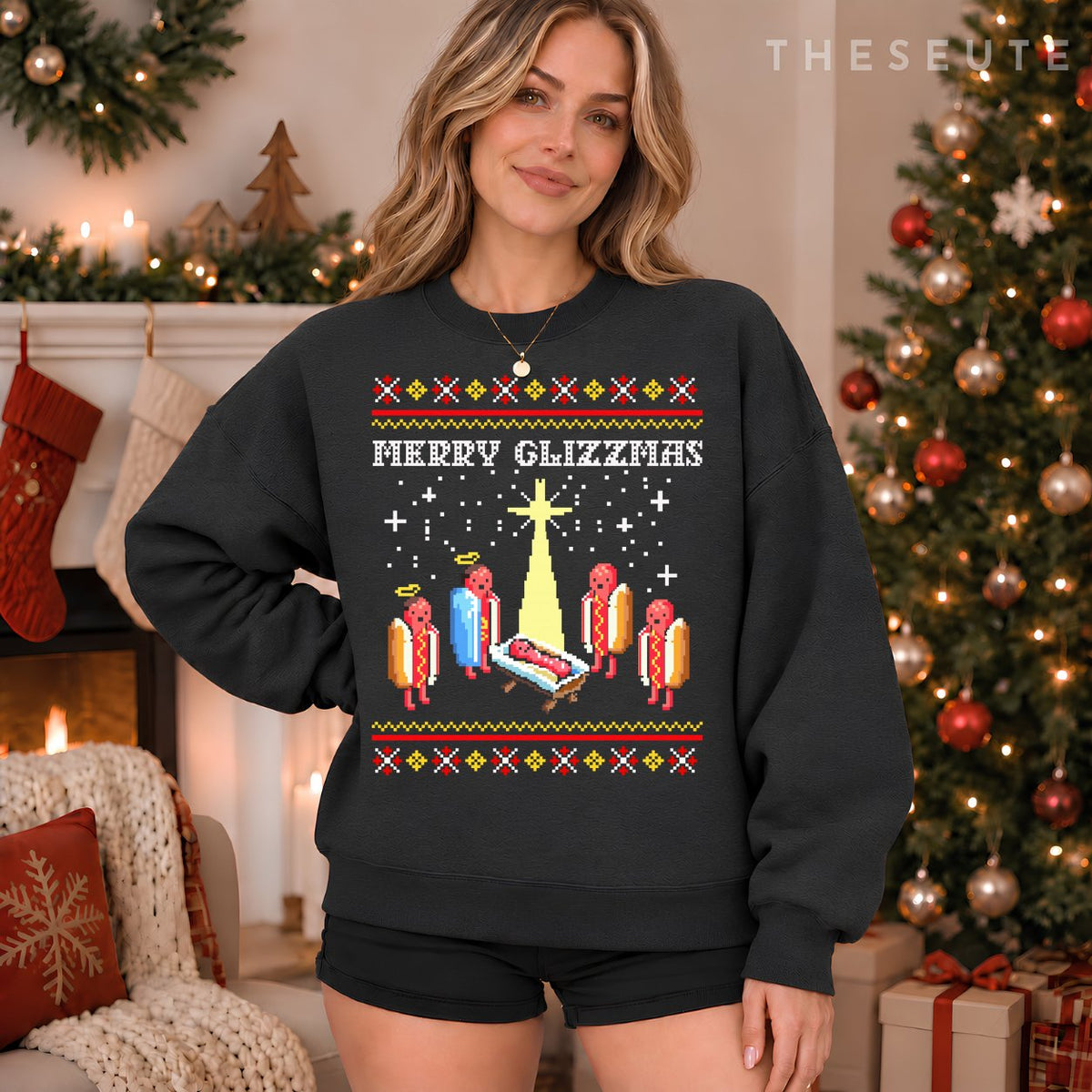 Funny Merry Glizzmas Hot Dogs Family Group Ugly Christmas Sweatshirt