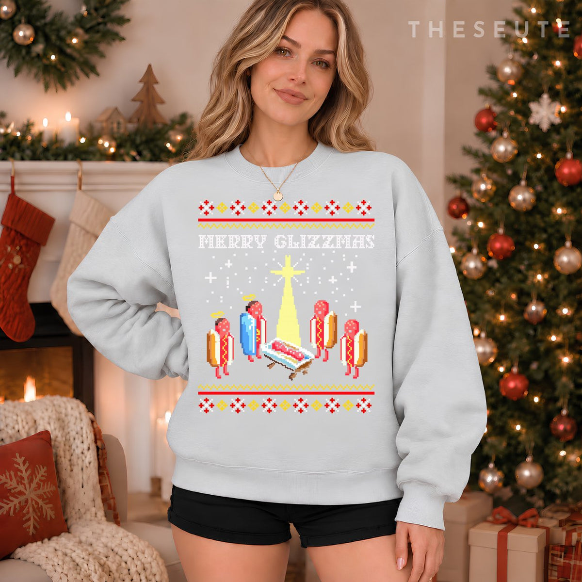 Funny Merry Glizzmas Hot Dogs Family Group Ugly Christmas Sweatshirt