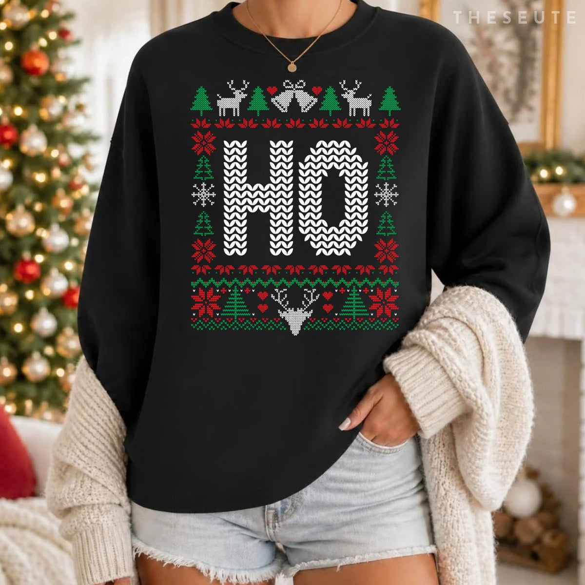 Where My Ho's At Ho Matching Couple Christmas Ugly Sweatshirt