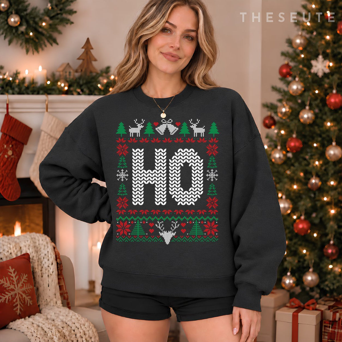 Where My Ho's At Ho Matching Couple Christmas Ugly Sweatshirt