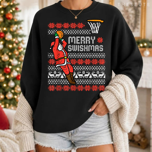 Merry Swishmas Basketball Ugly Christmas Xmas Men Boys Kids Sweatshirt