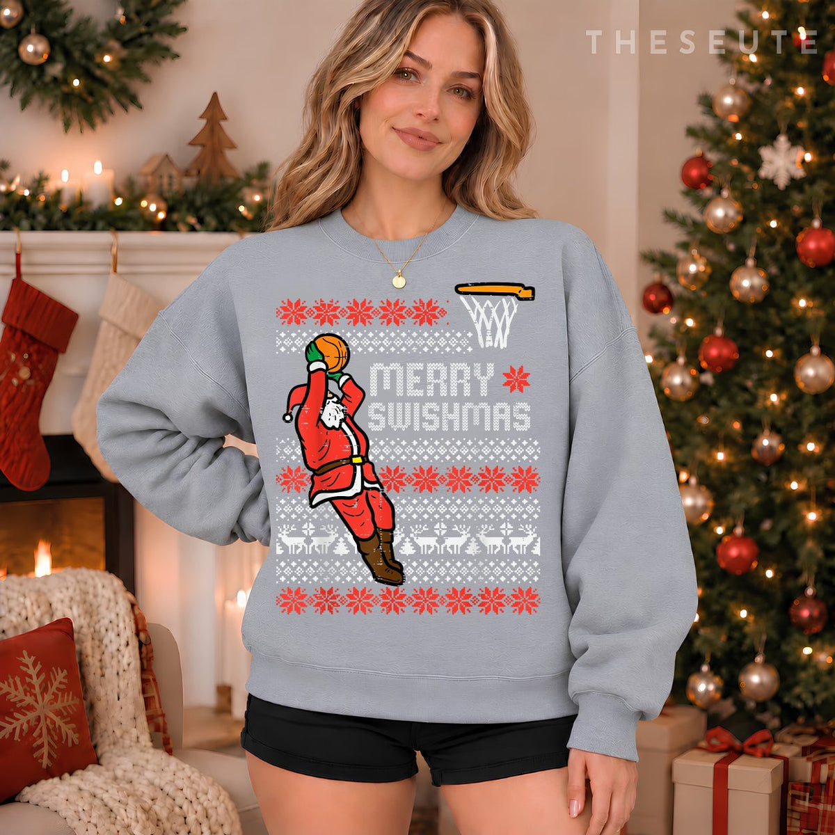 Merry Swishmas Basketball Ugly Christmas Xmas Men Boys Kids Sweatshirt