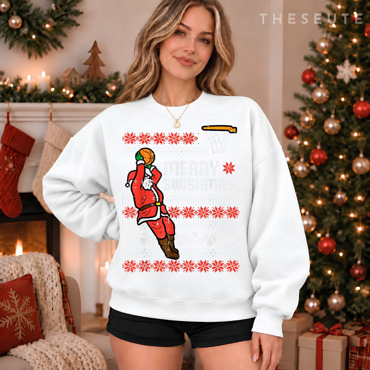 Merry Swishmas Basketball Ugly Christmas Xmas Men Boys Kids Sweatshirt