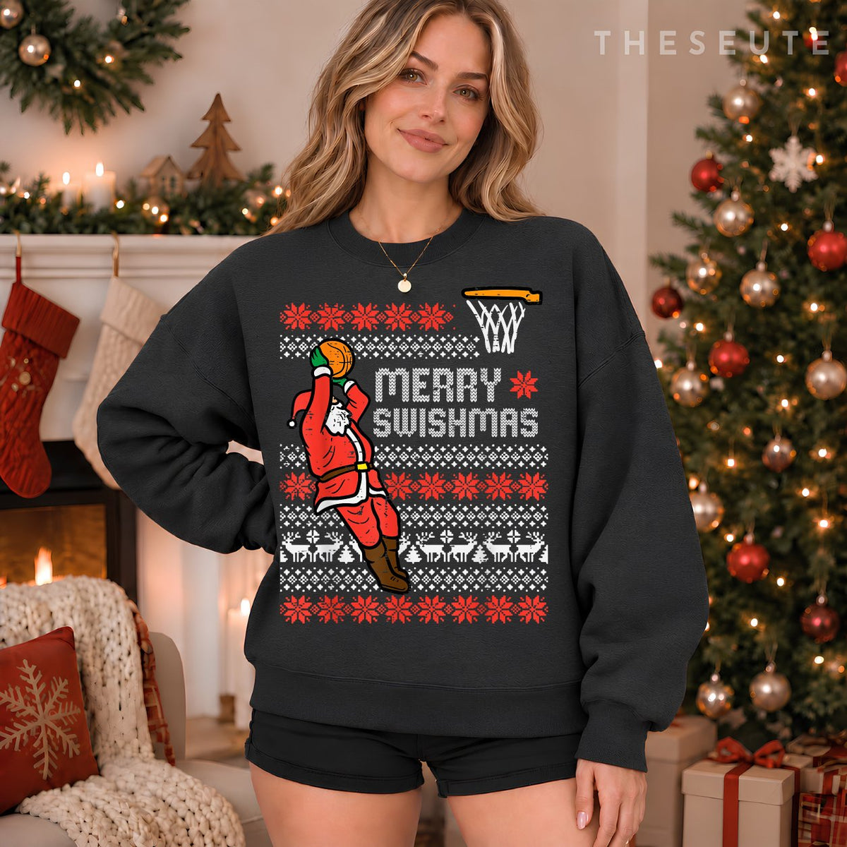 Merry Swishmas Basketball Ugly Christmas Xmas Men Boys Kids Sweatshirt