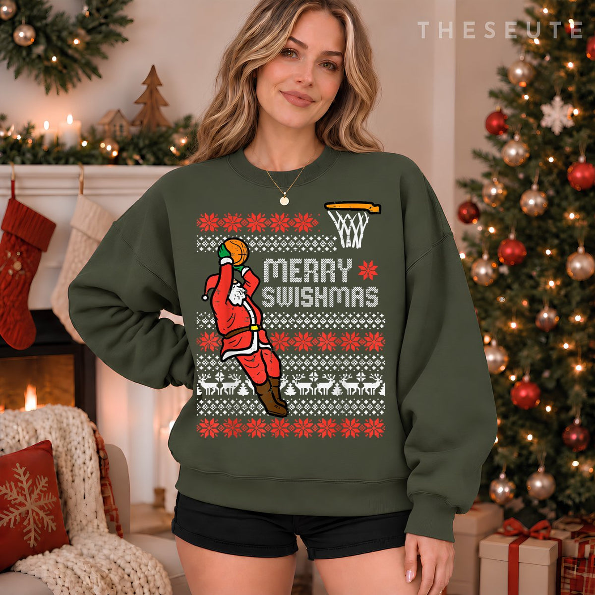 Merry Swishmas Basketball Ugly Christmas Xmas Men Boys Kids Sweatshirt