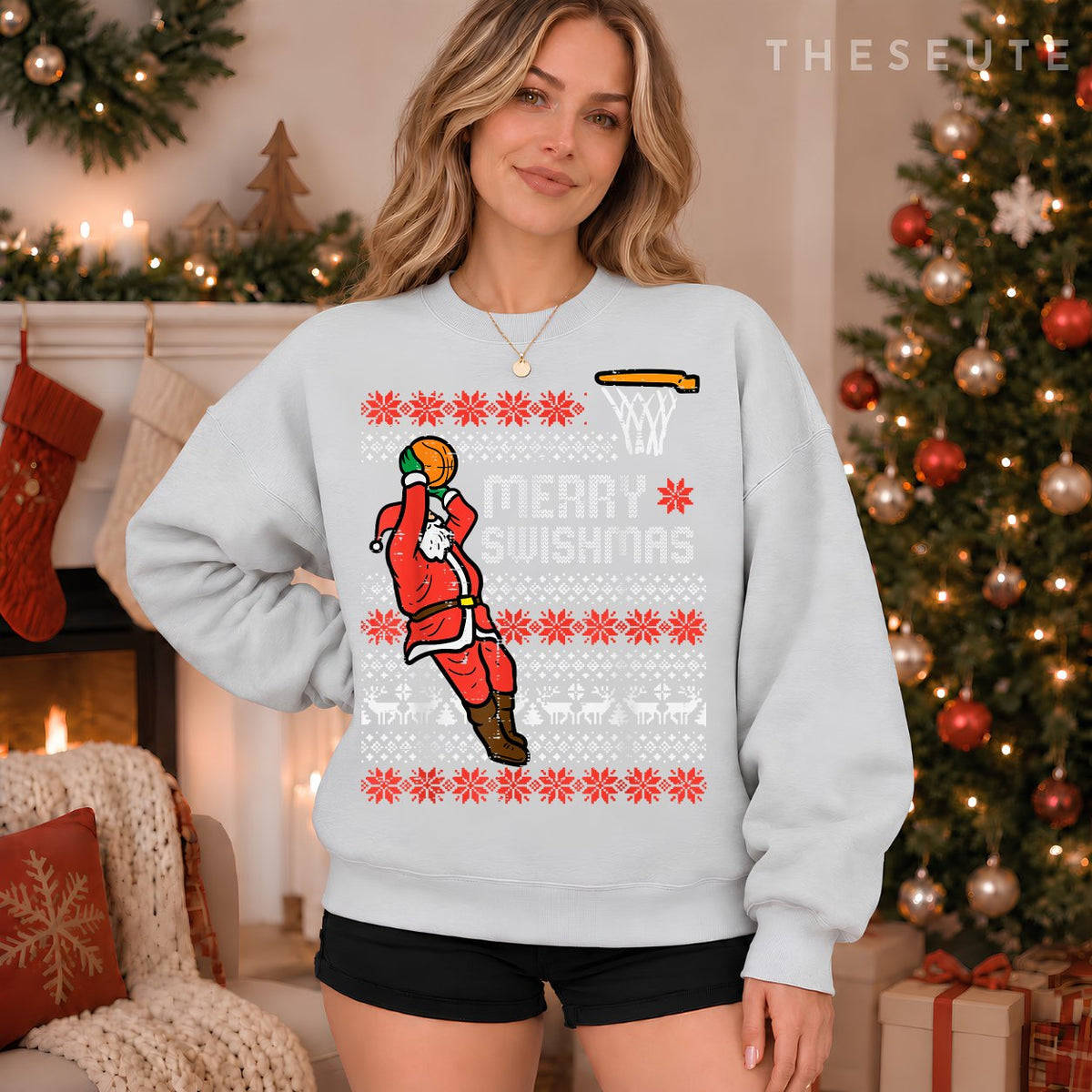 Merry Swishmas Basketball Ugly Christmas Xmas Men Boys Kids Sweatshirt