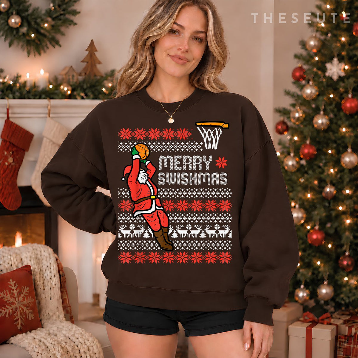 Merry Swishmas Basketball Ugly Christmas Xmas Men Boys Kids Sweatshirt