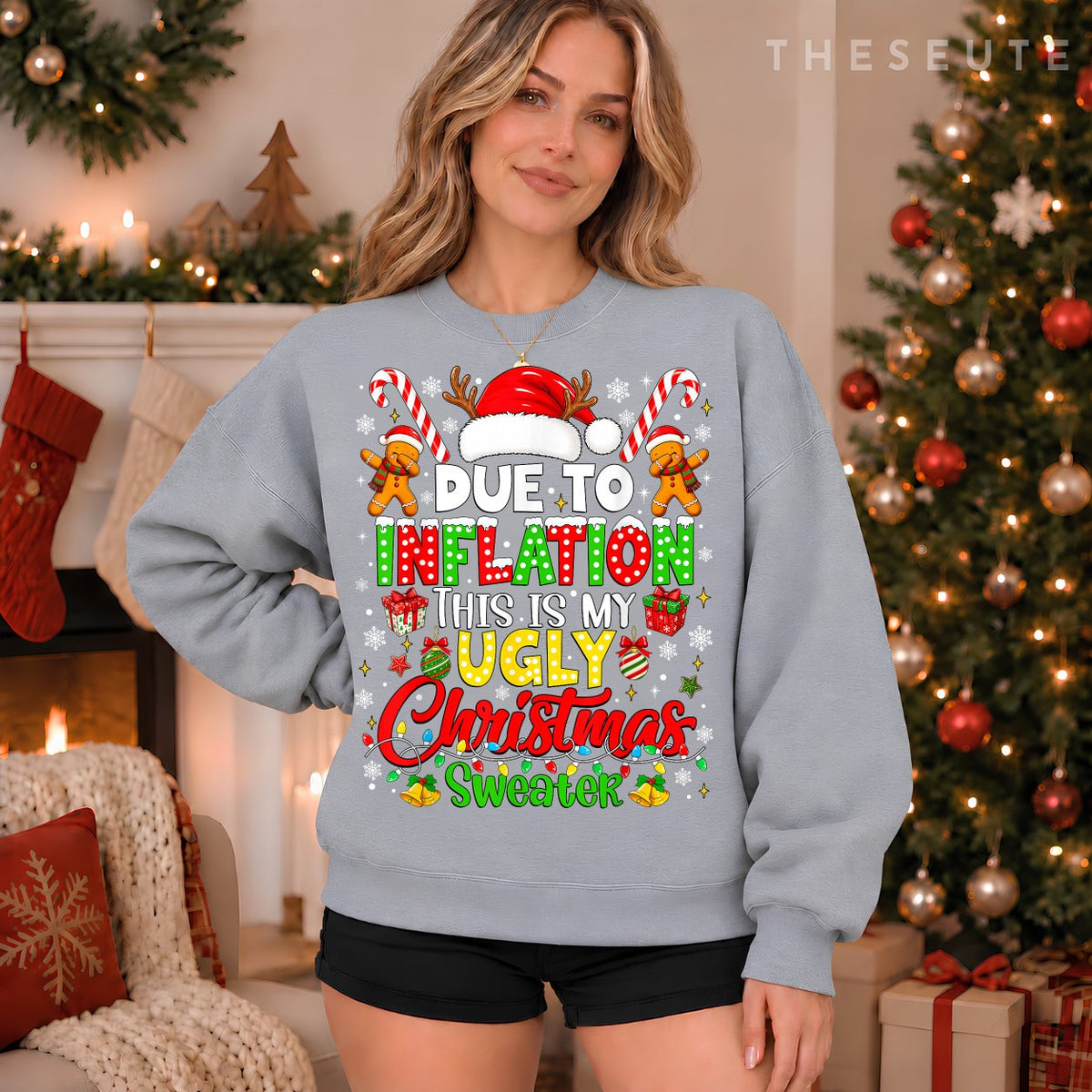 Funny Due to Inflation Ugly Christmas Sweatshirt Men Women Kid Sweatshirt