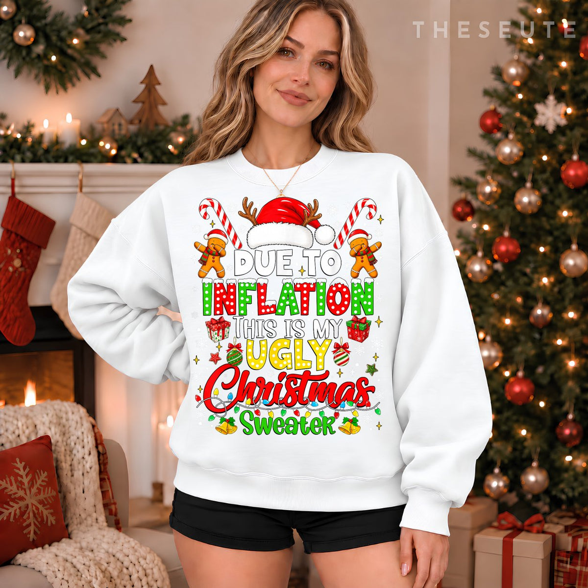 Funny Due to Inflation Ugly Christmas Sweatshirt Men Women Kid Sweatshirt