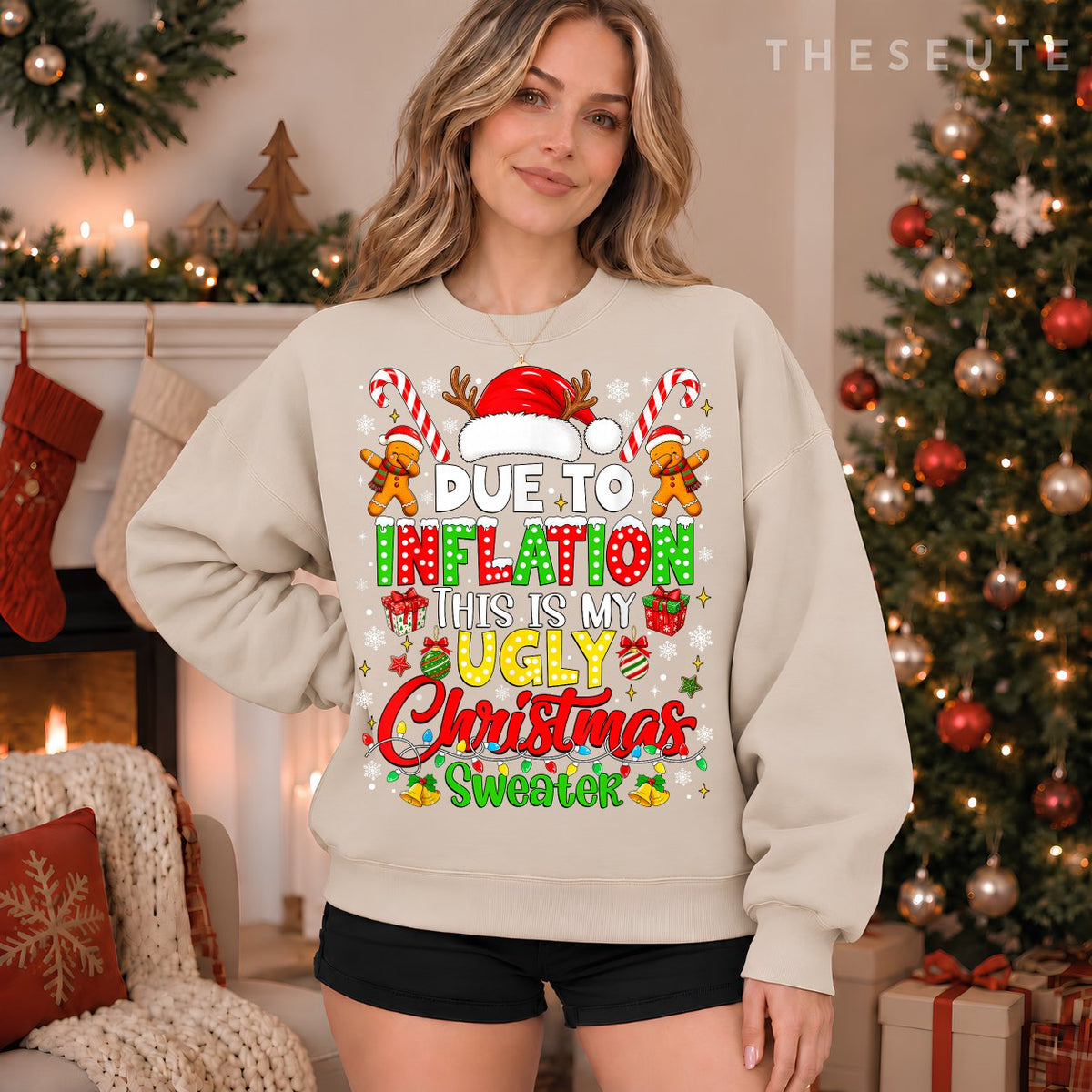 Funny Due to Inflation Ugly Christmas Sweatshirt Men Women Kid Sweatshirt