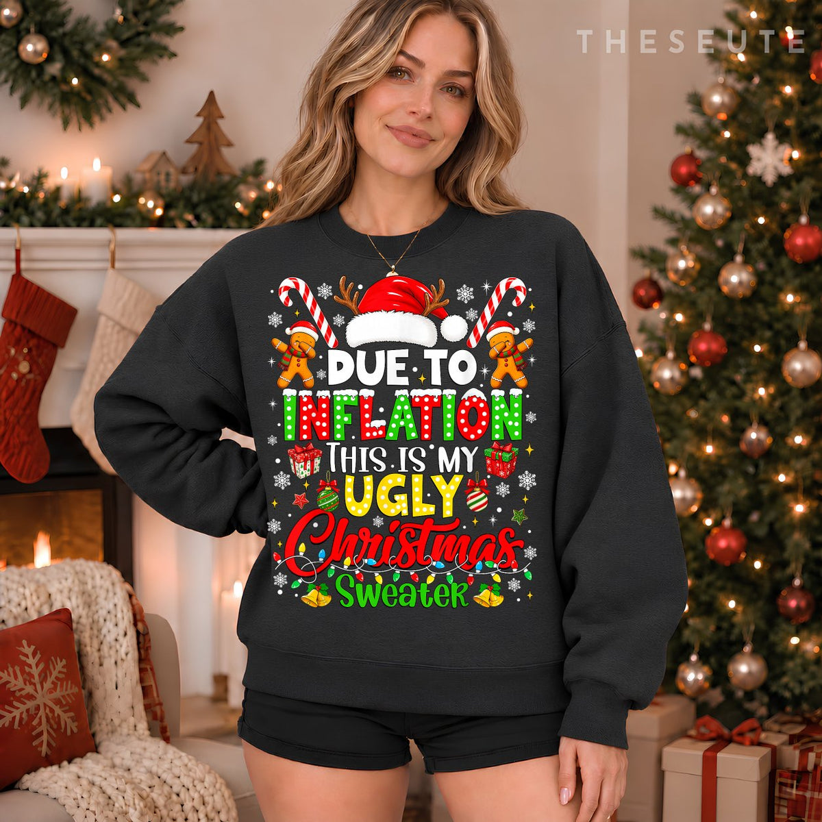 Funny Due to Inflation Ugly Christmas Sweatshirt Men Women Kid Sweatshirt
