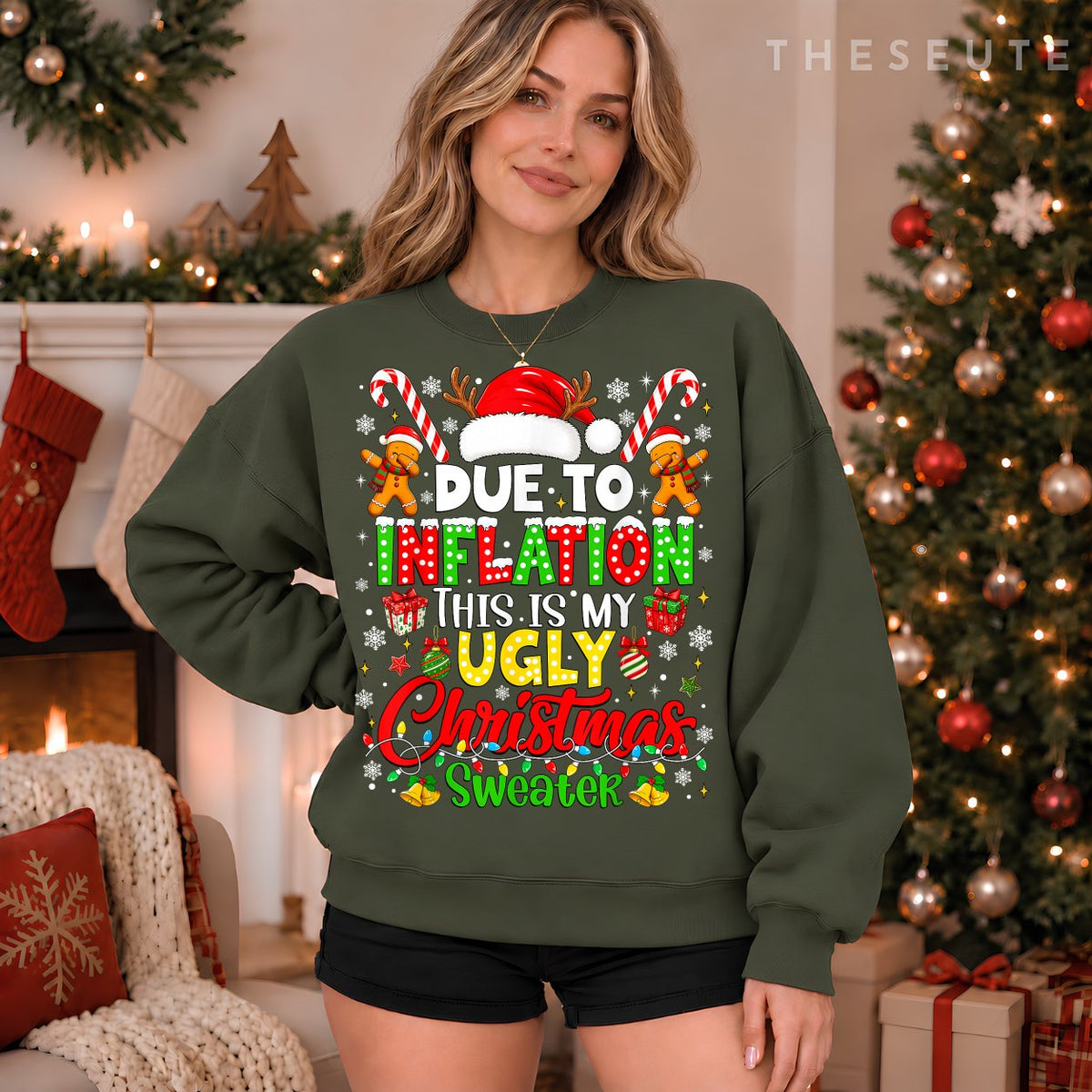 Funny Due to Inflation Ugly Christmas Sweatshirt Men Women Kid Sweatshirt