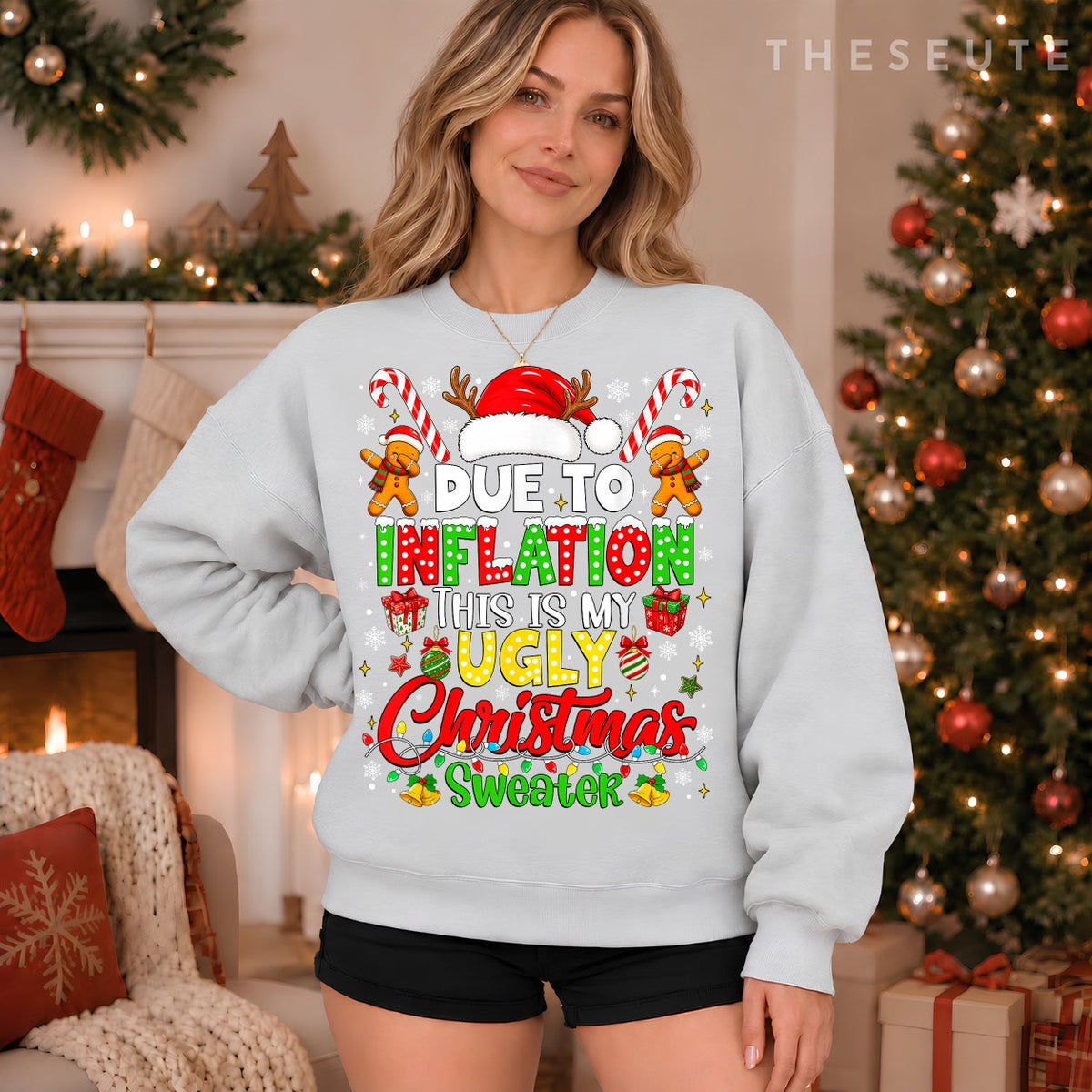 Funny Due to Inflation Ugly Christmas Sweatshirt Men Women Kid Sweatshirt