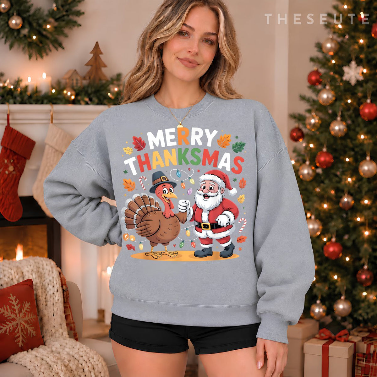 Merry Thanksmas Turkey Santa Thanksgiving Christmas Fall Sweatshirt