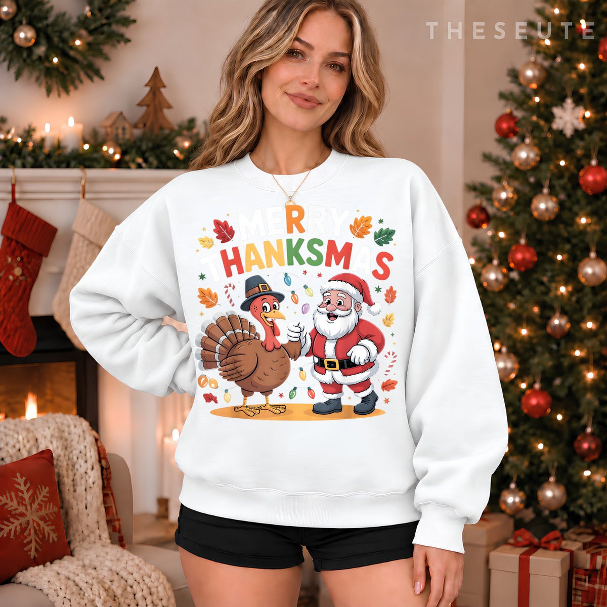 Merry Thanksmas Turkey Santa Thanksgiving Christmas Fall Sweatshirt