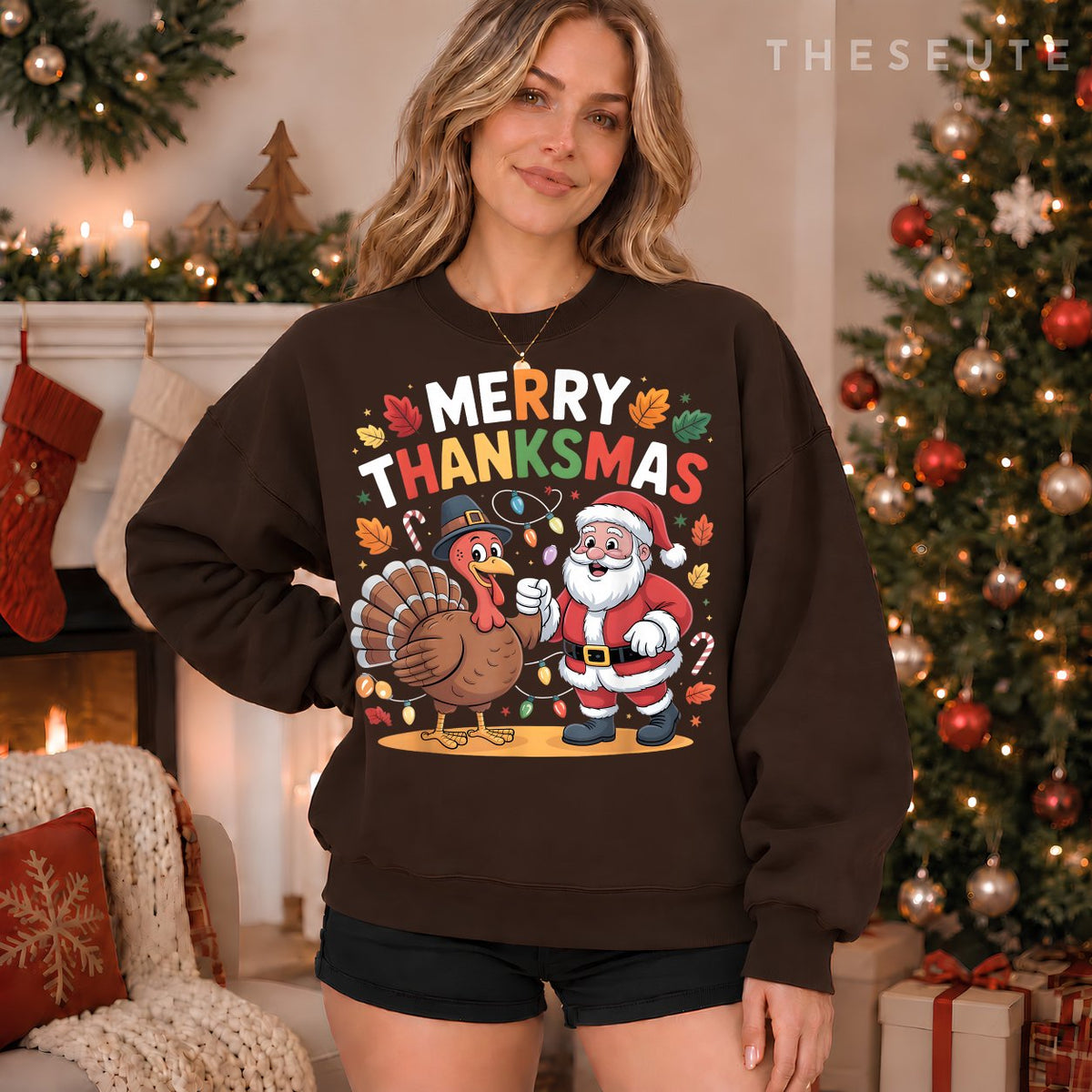 Merry Thanksmas Turkey Santa Thanksgiving Christmas Fall Sweatshirt