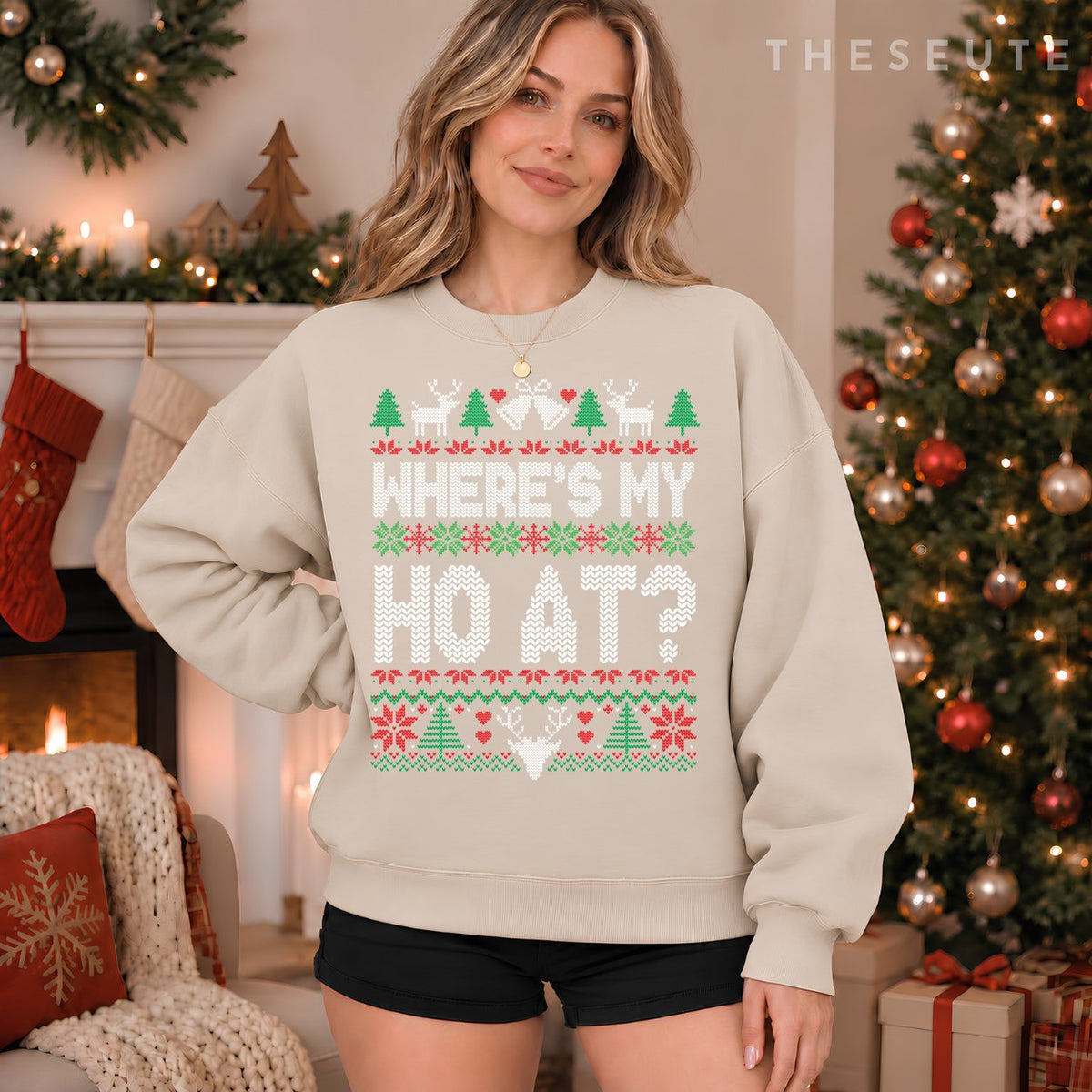 Where My Ho's At Ho Matching Couple Christmas Ugly Sweatshirt