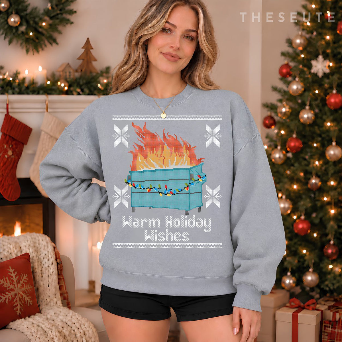 Funny Ugly Christmas Warm Holiday Wishes Dumpster Fire Sweatshirt