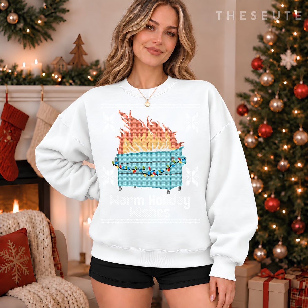 Funny Ugly Christmas Warm Holiday Wishes Dumpster Fire Sweatshirt