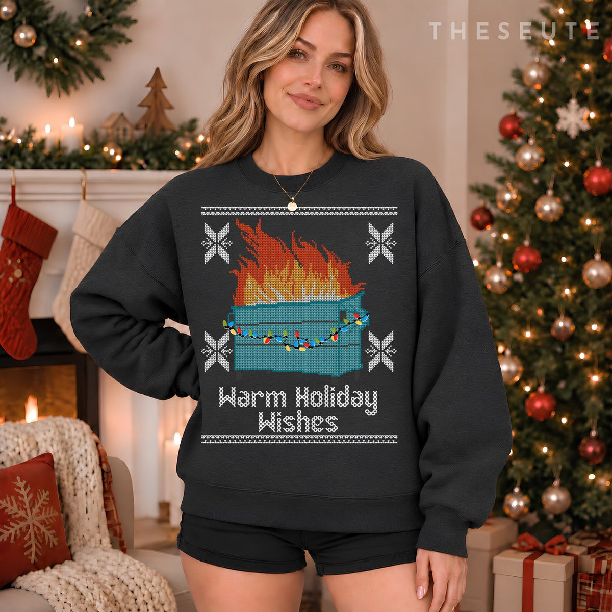 Funny Ugly Christmas Warm Holiday Wishes Dumpster Fire Sweatshirt
