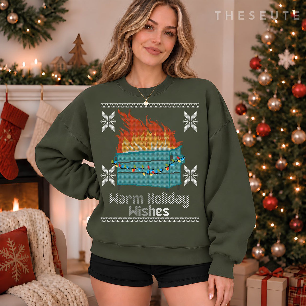 Funny Ugly Christmas Warm Holiday Wishes Dumpster Fire Sweatshirt