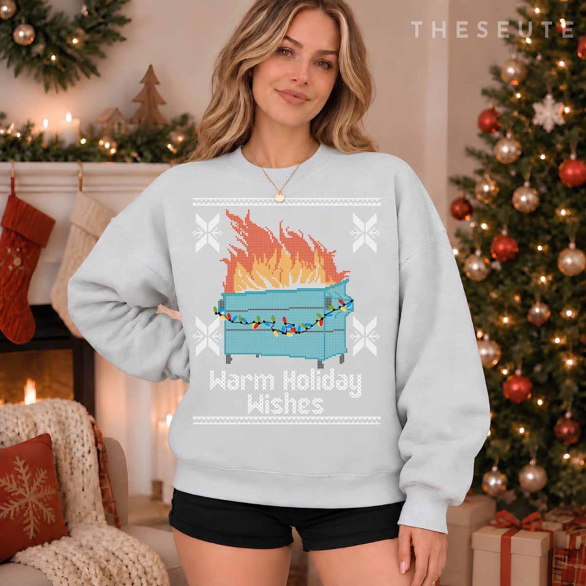 Funny Ugly Christmas Warm Holiday Wishes Dumpster Fire Sweatshirt