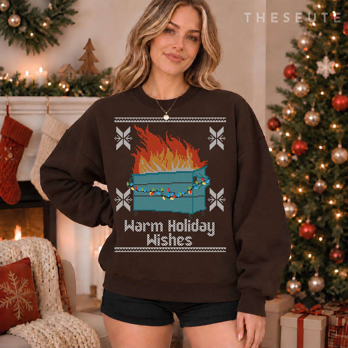 Funny Ugly Christmas Warm Holiday Wishes Dumpster Fire Sweatshirt
