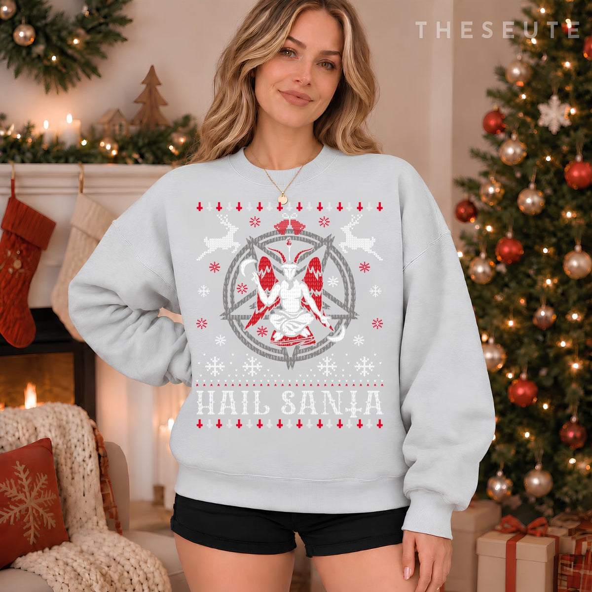 Hail Santa Christmas Ugly Sweatshirt. Funny Satanic Satan Goth Sweatshirt