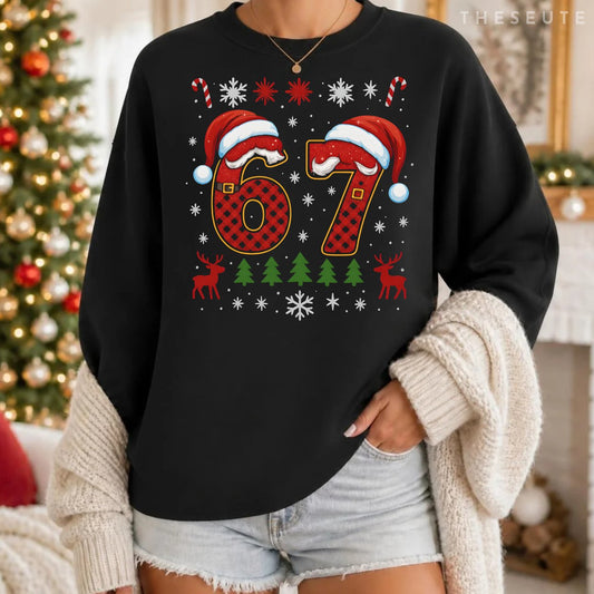 Funny 67 Six Seven Squad Meme Christmas Ugly Sweatshirt