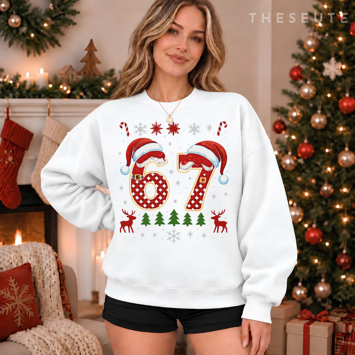 Funny 67 Six Seven Squad Meme Christmas Ugly Sweatshirt