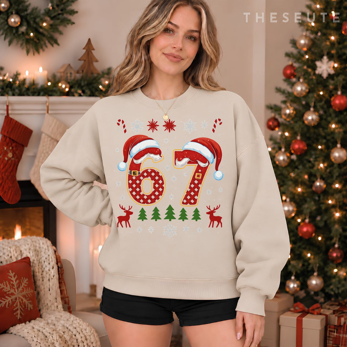Funny 67 Six Seven Squad Meme Christmas Ugly Sweatshirt