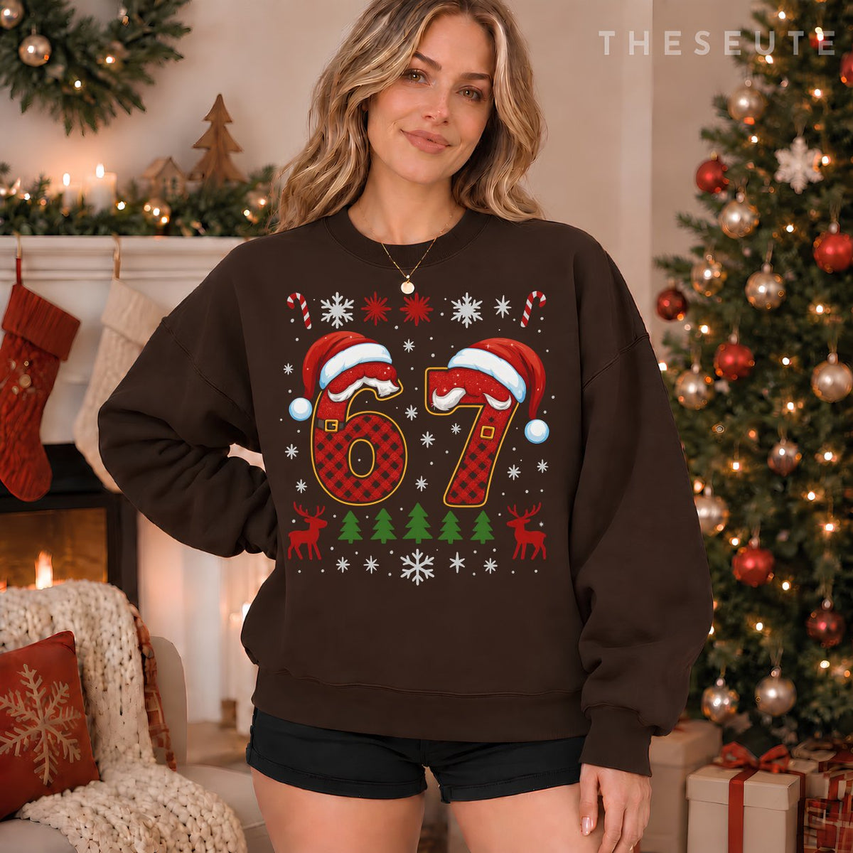 Funny 67 Six Seven Squad Meme Christmas Ugly Sweatshirt