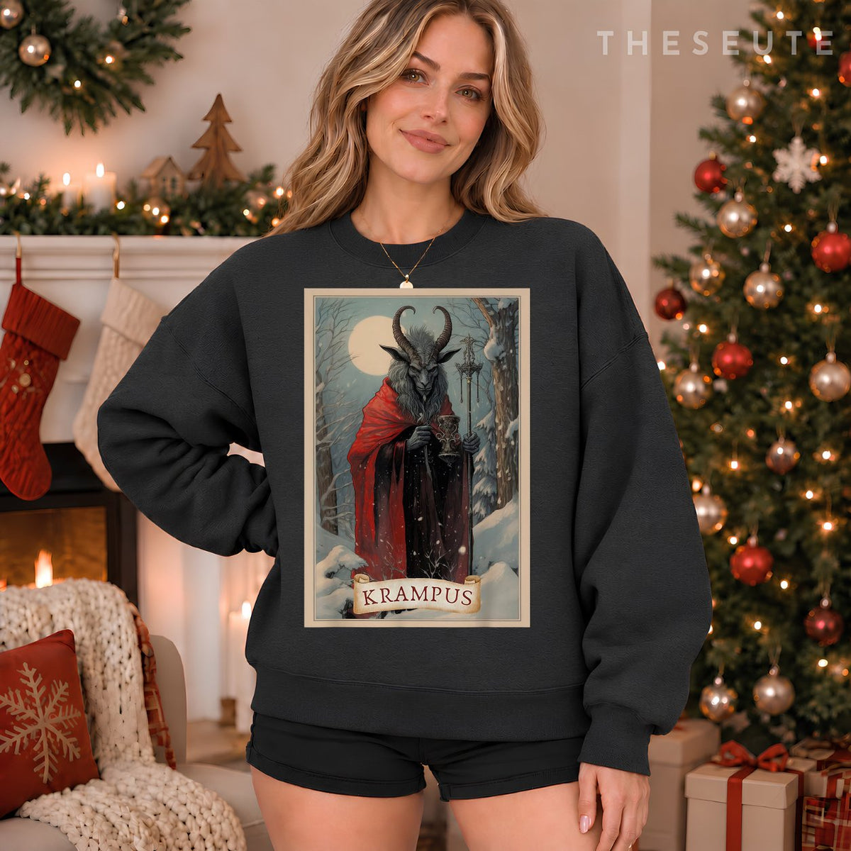 Merry Krampus Christmas Xmas Horror Ugly Sweatshirt Evil Pajama Sweatshirt