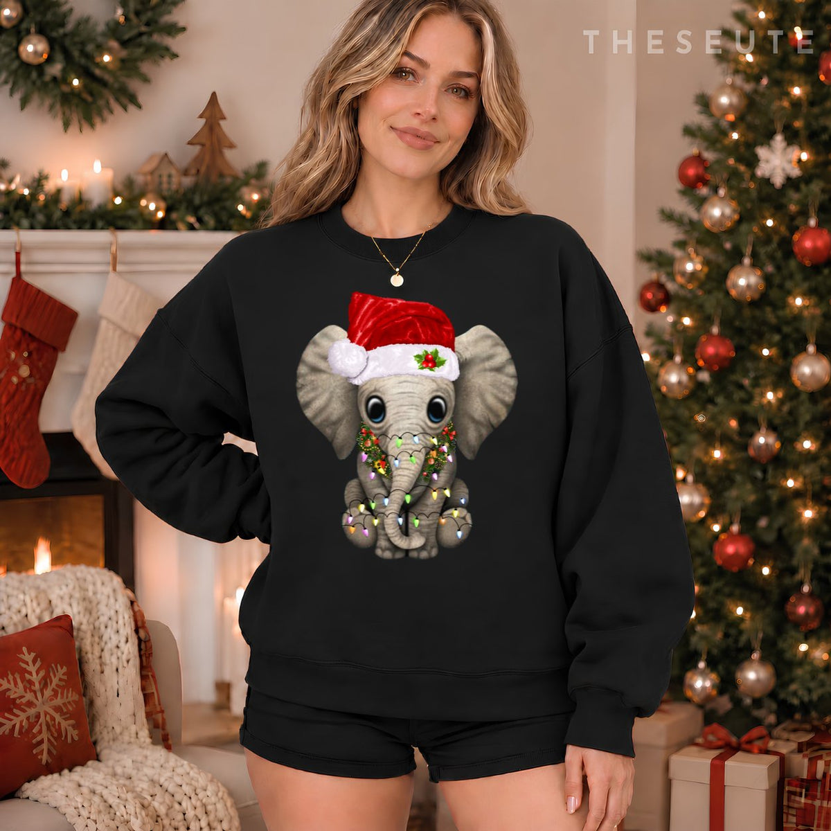 Cute Elephant Christmas Light Funny Elephant Lover Xmas Gift Sweatshirt