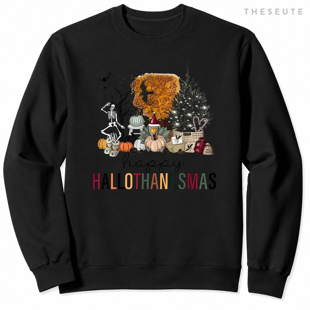 Funny Halloween Thanksgiving Christmas Happy Hallothanksmas Sweatshirt