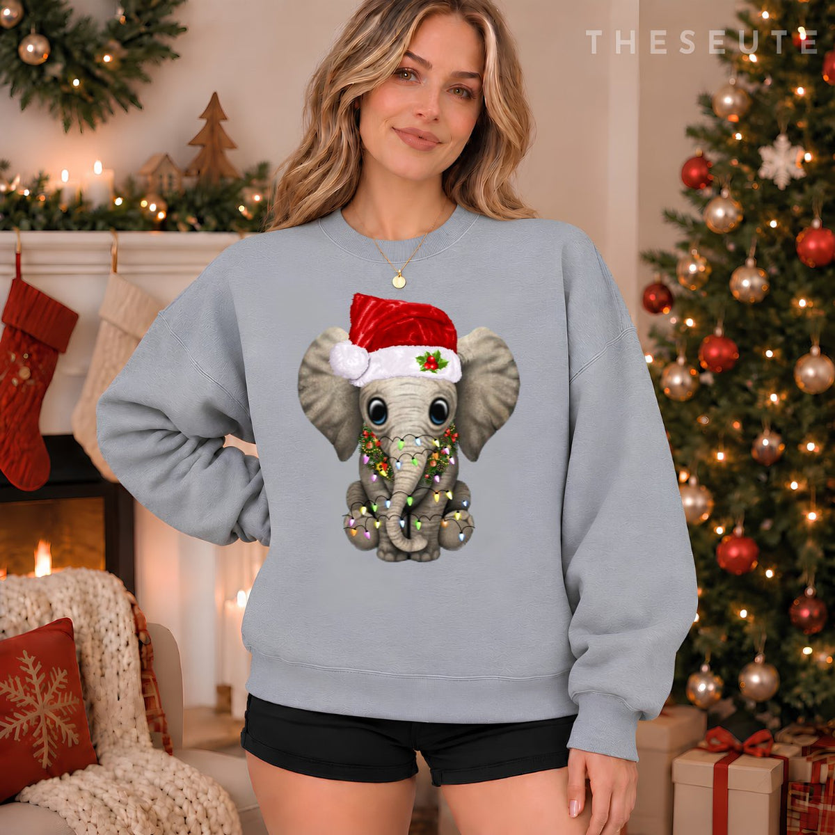 Cute Elephant Christmas Light Funny Elephant Lover Xmas Gift Sweatshirt