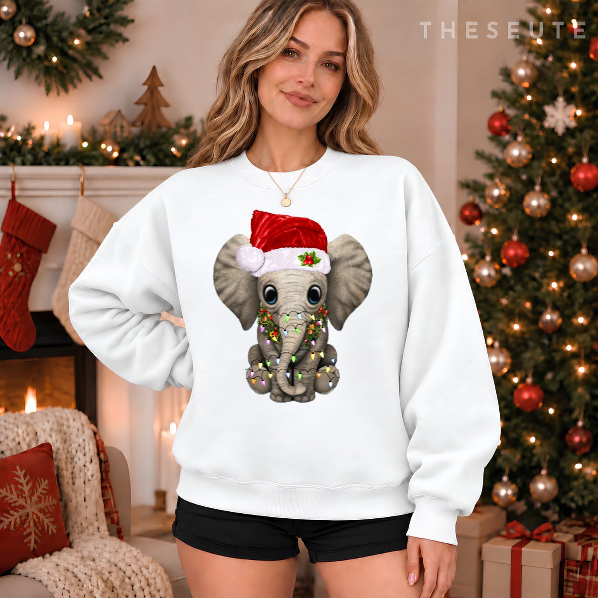 Cute Elephant Christmas Light Funny Elephant Lover Xmas Gift Sweatshirt