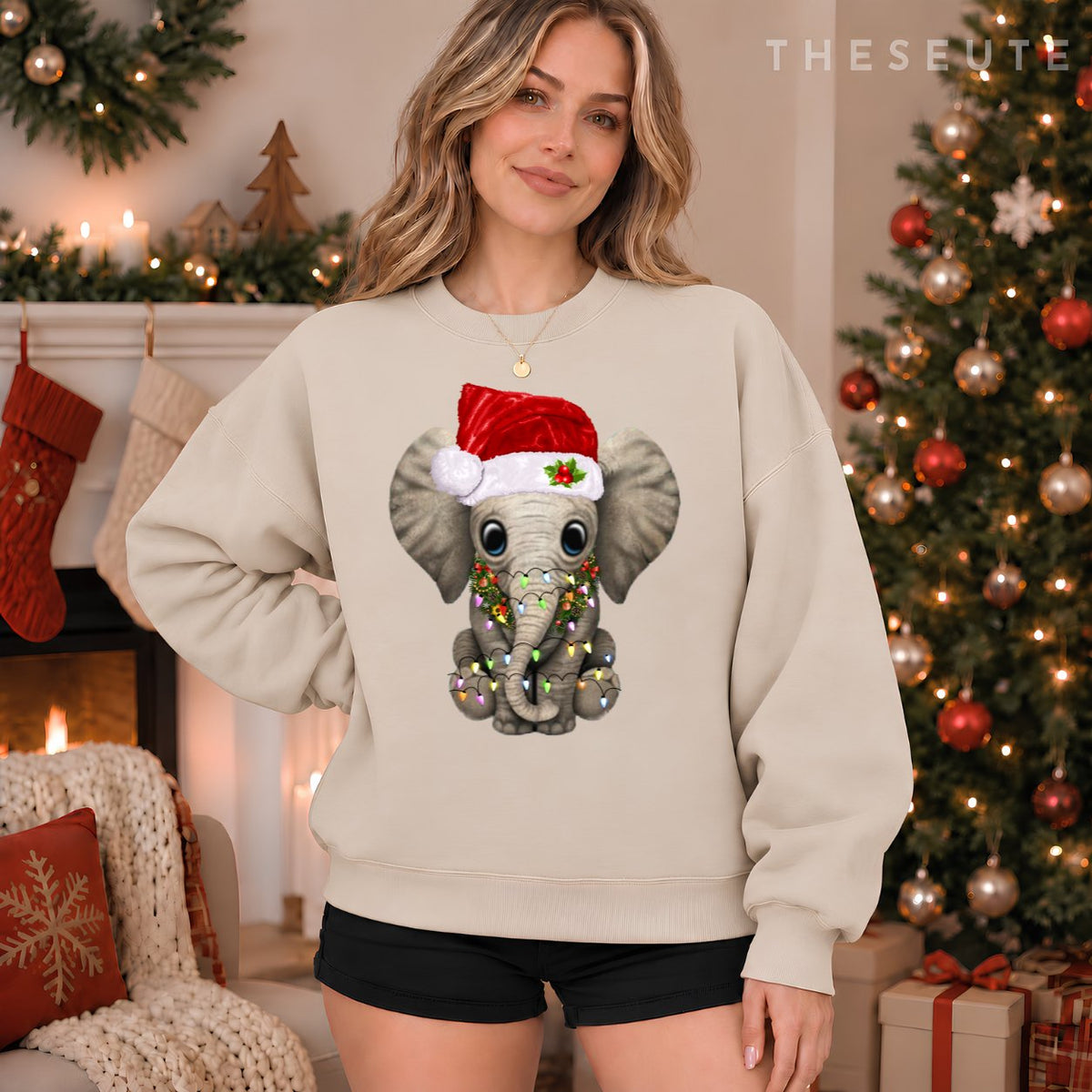 Cute Elephant Christmas Light Funny Elephant Lover Xmas Gift Sweatshirt