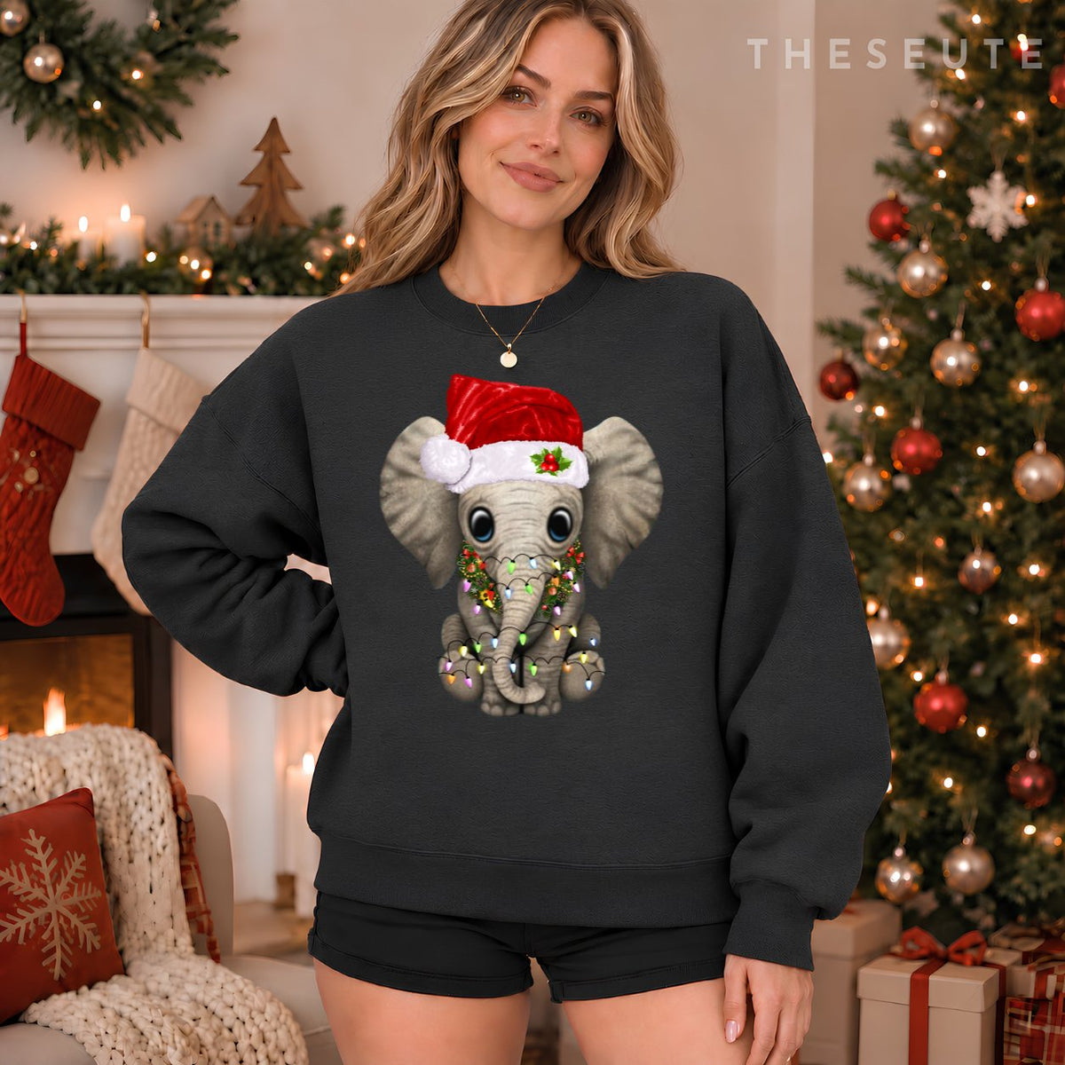 Cute Elephant Christmas Light Funny Elephant Lover Xmas Gift Sweatshirt