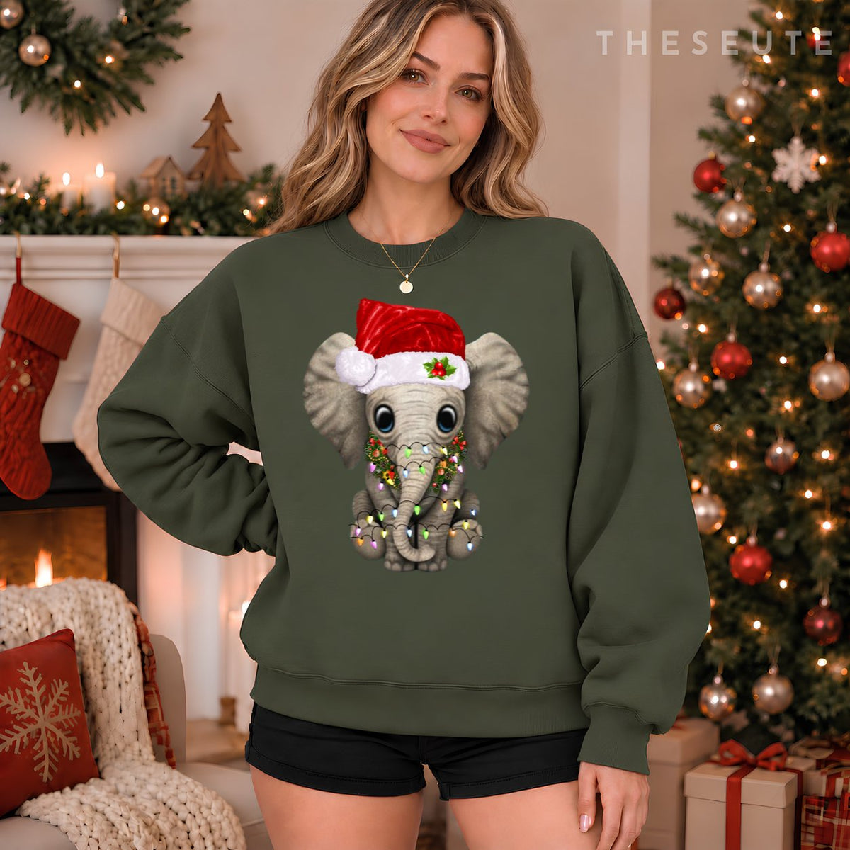 Cute Elephant Christmas Light Funny Elephant Lover Xmas Gift Sweatshirt