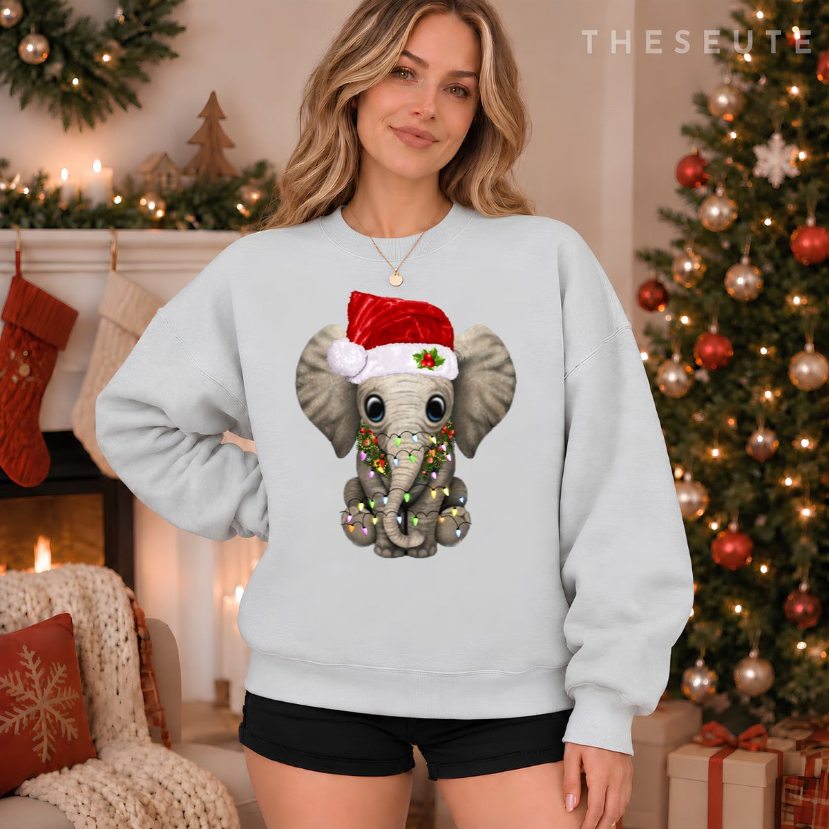Cute Elephant Christmas Light Funny Elephant Lover Xmas Gift Sweatshirt