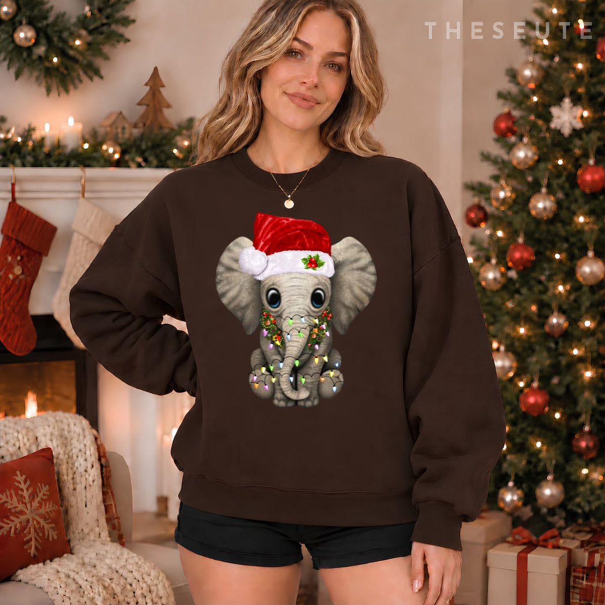 Cute Elephant Christmas Light Funny Elephant Lover Xmas Gift Sweatshirt