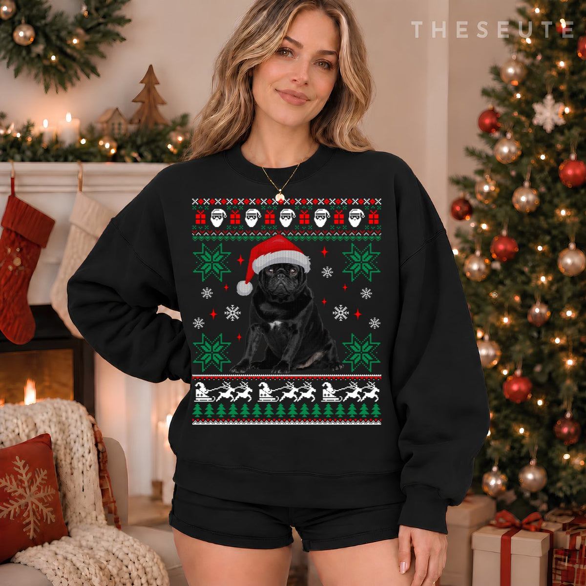 Funny Dog Black Pug Ugly Christmas Sweatshirt