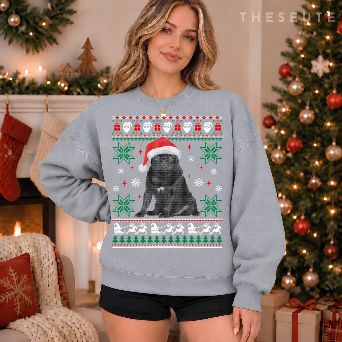Funny Dog Black Pug Ugly Christmas Sweatshirt