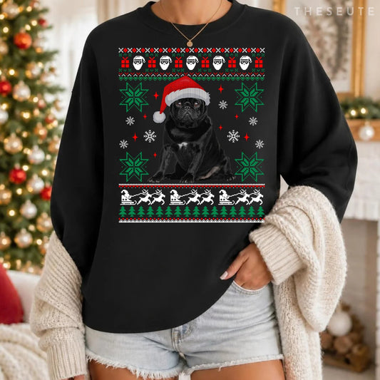 Funny Dog Black Pug Ugly Christmas Sweatshirt